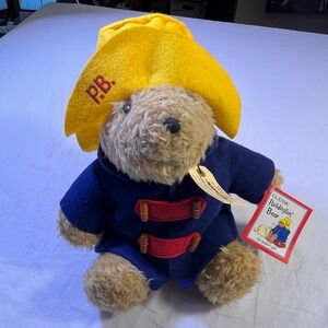 VTG Classic Paddington Bear Plush Toy Yellow Hat Blue Coat Eden Gift
